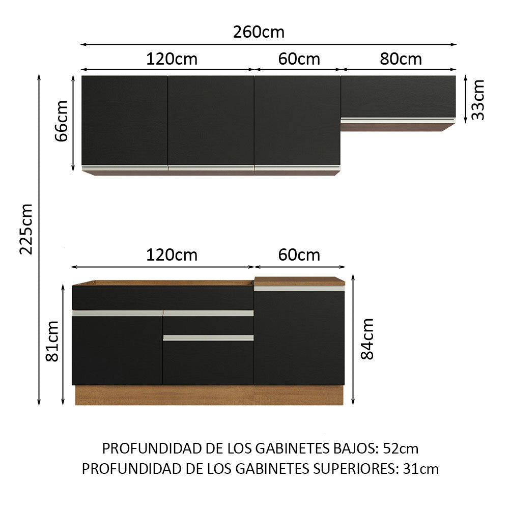 Combo completo de Cocina Madesa Glamy 260cm Marrón/Negro 03