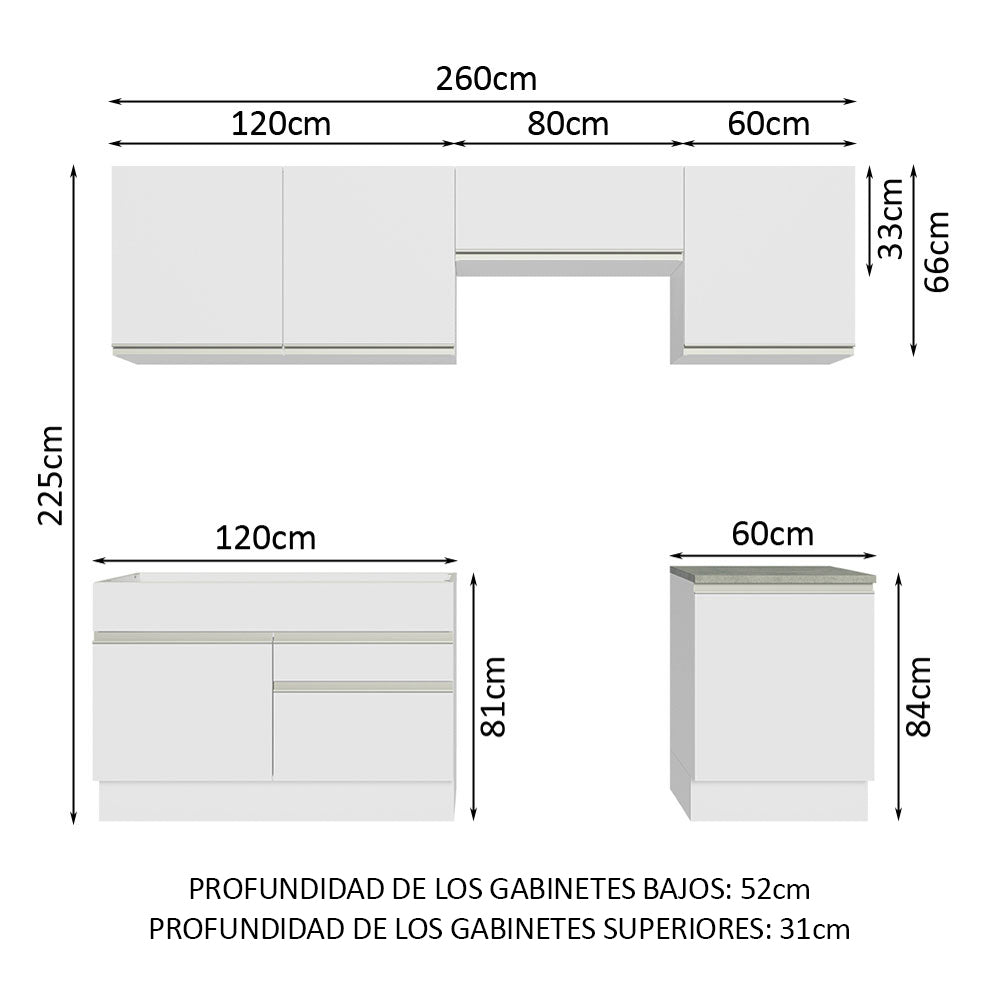 Combo completo de Cocina 260cm Blanco Glamy 04