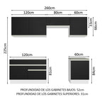 Combo completo de Cocina 260 cm 6 Puertas 2 Cajones Sin Mesada Blanco/Negro Glamy Madesa