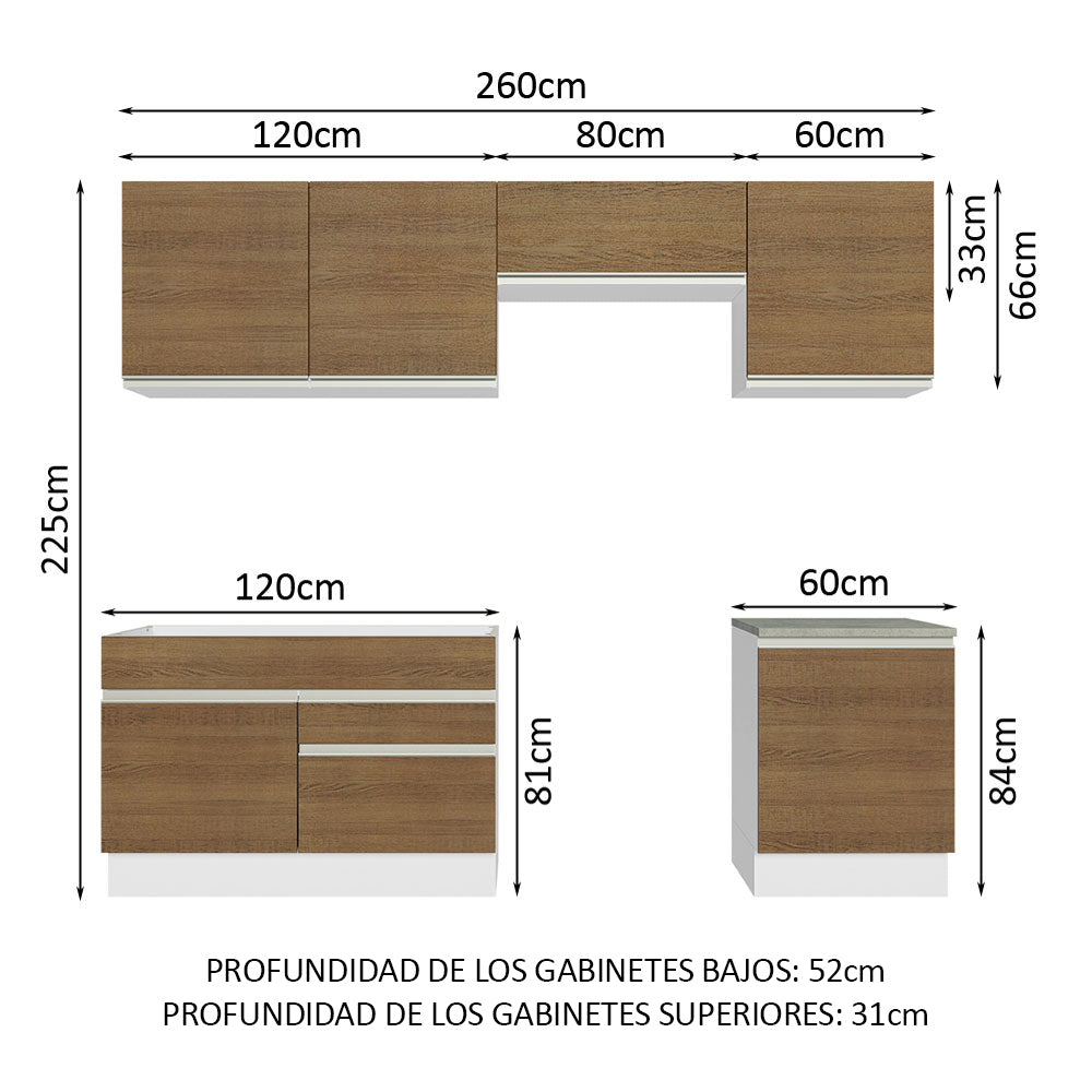 Combo completo de Cocina 260cm Blanco/Marrón Glamy 04