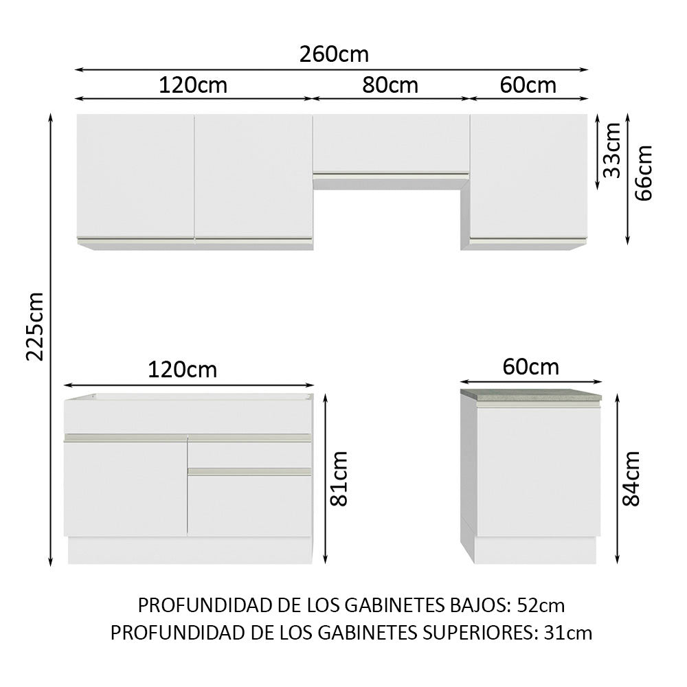 Combo completo de Cocina Glamy Madesa 260cm - Blanco