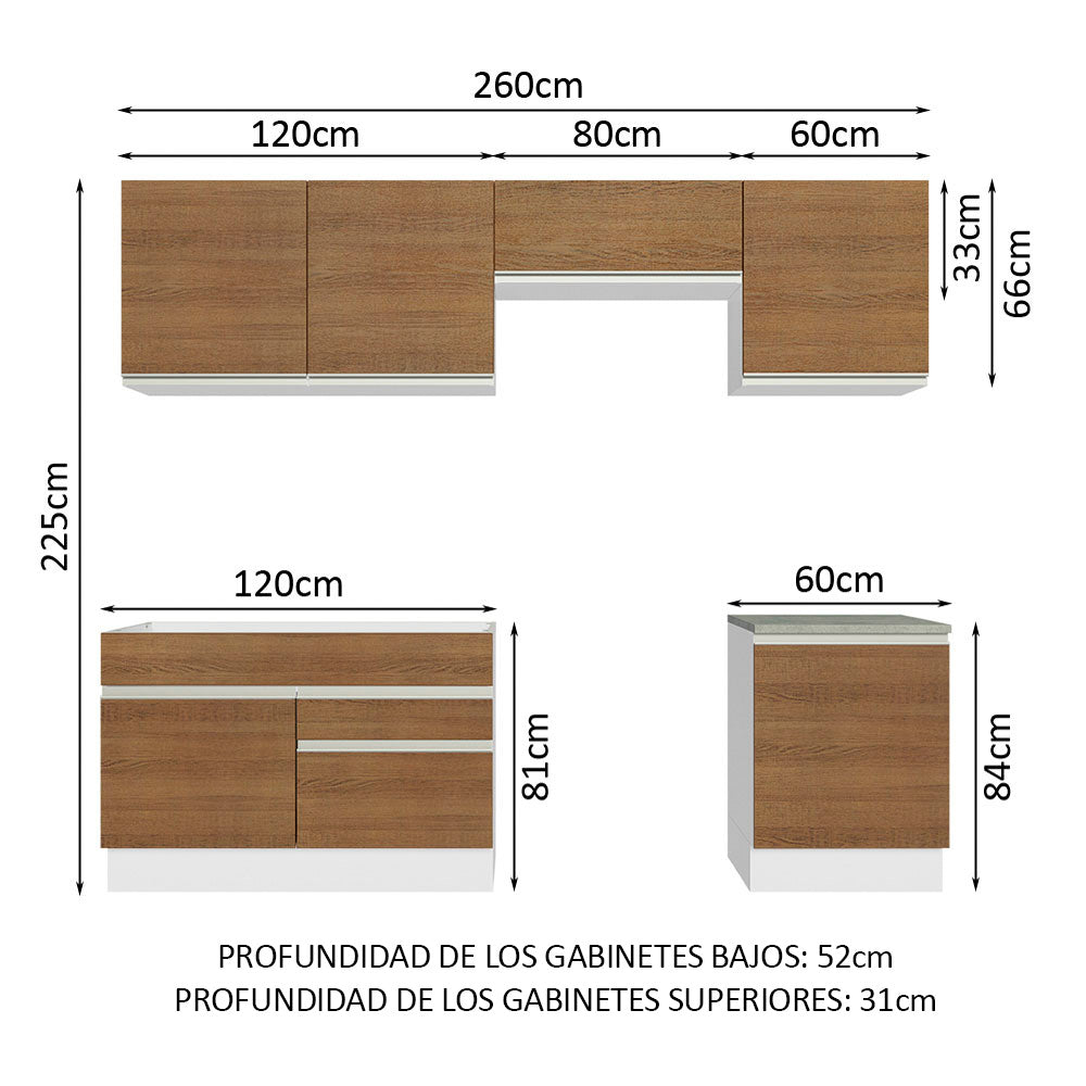 Combo completo de Cocina Glamy Madesa Blanco/Marrón 260cm