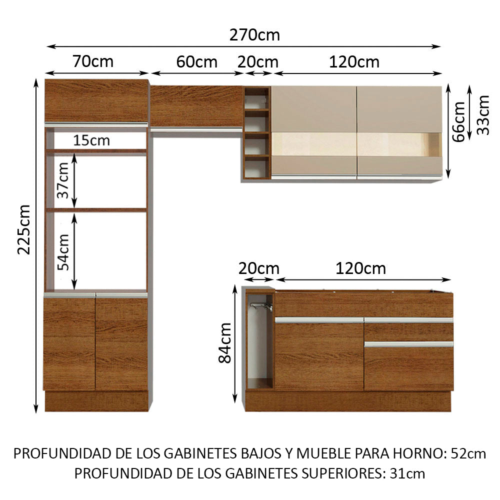 Combo completo de Cocina Madesa Glamy 270cm Marrón/Marrón/Crema 08