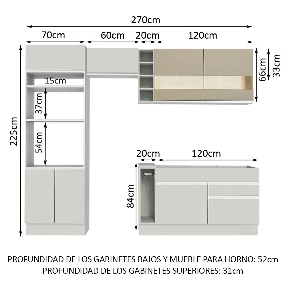 Combo completo de Cocina Madesa Glamy 270cm Blanco/Blanco/Crema 08