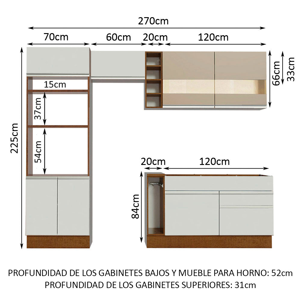 Combo completo de Cocina Madesa Glamy 270cm Marrón/Blanco/Crema 08