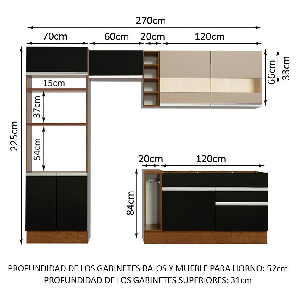 Combo completo de Cocina Madesa Glamy 270cm Marrón/Negro/Crema 08