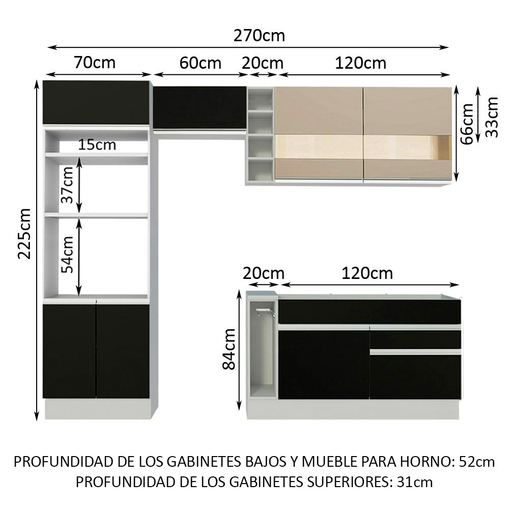 Combo completo de Cocina Madesa Glamy 270cm Blanco/Negro/Crema 08