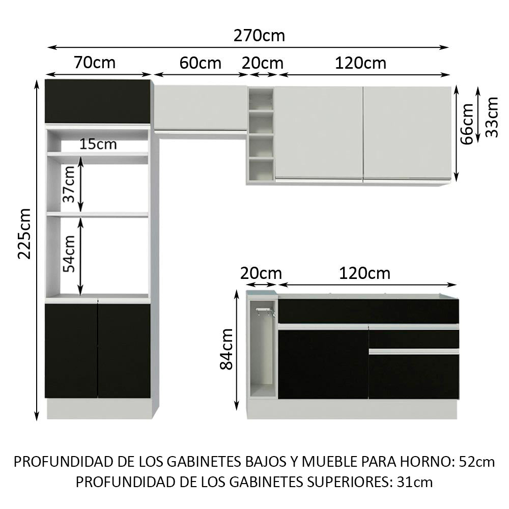 Combo completo de Cocina Madesa Glamy 270cm Blanco/Negro/Blanco 09