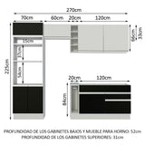 Combo completo de Cocina Madesa Glamy 270cm Blanco/Negro/Blanco 09