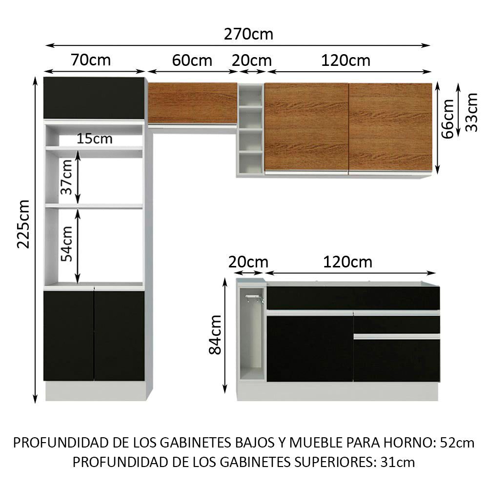 Combo completo de Cocina Madesa Glamy 270cm Blanco/Negro/Marrón 09