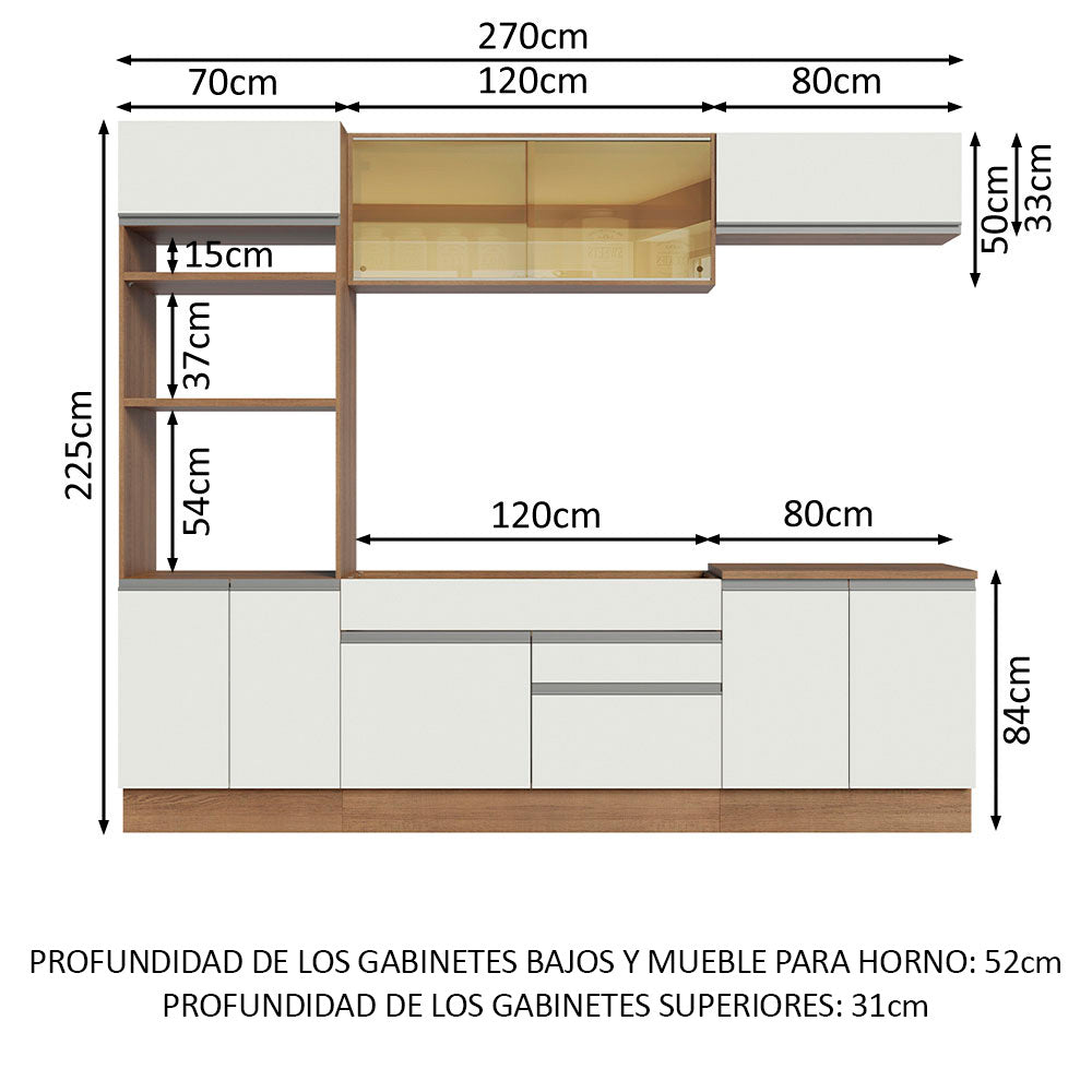Combo completo de Cocina 270cm Glamy Madesa 10 Marrón/Blanco