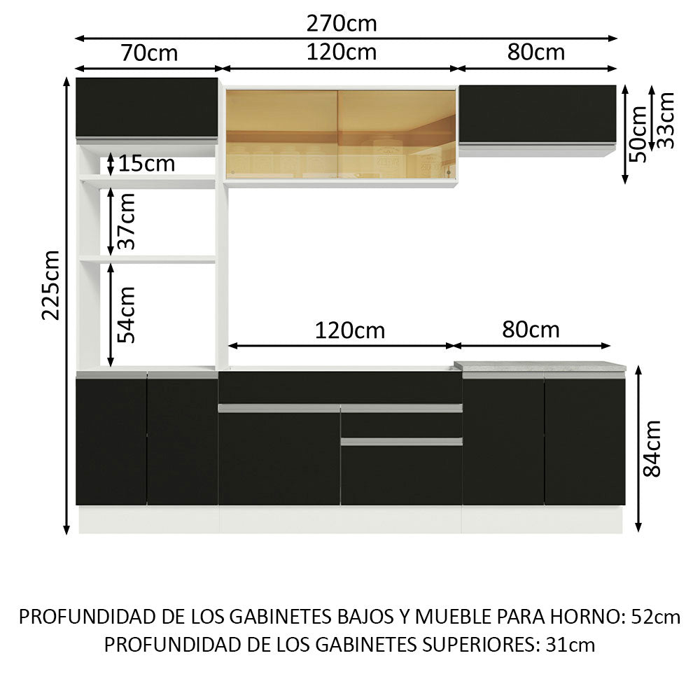 Combo completo de Cocina Madesa Glamy 270cm Blanco/Negro 10
