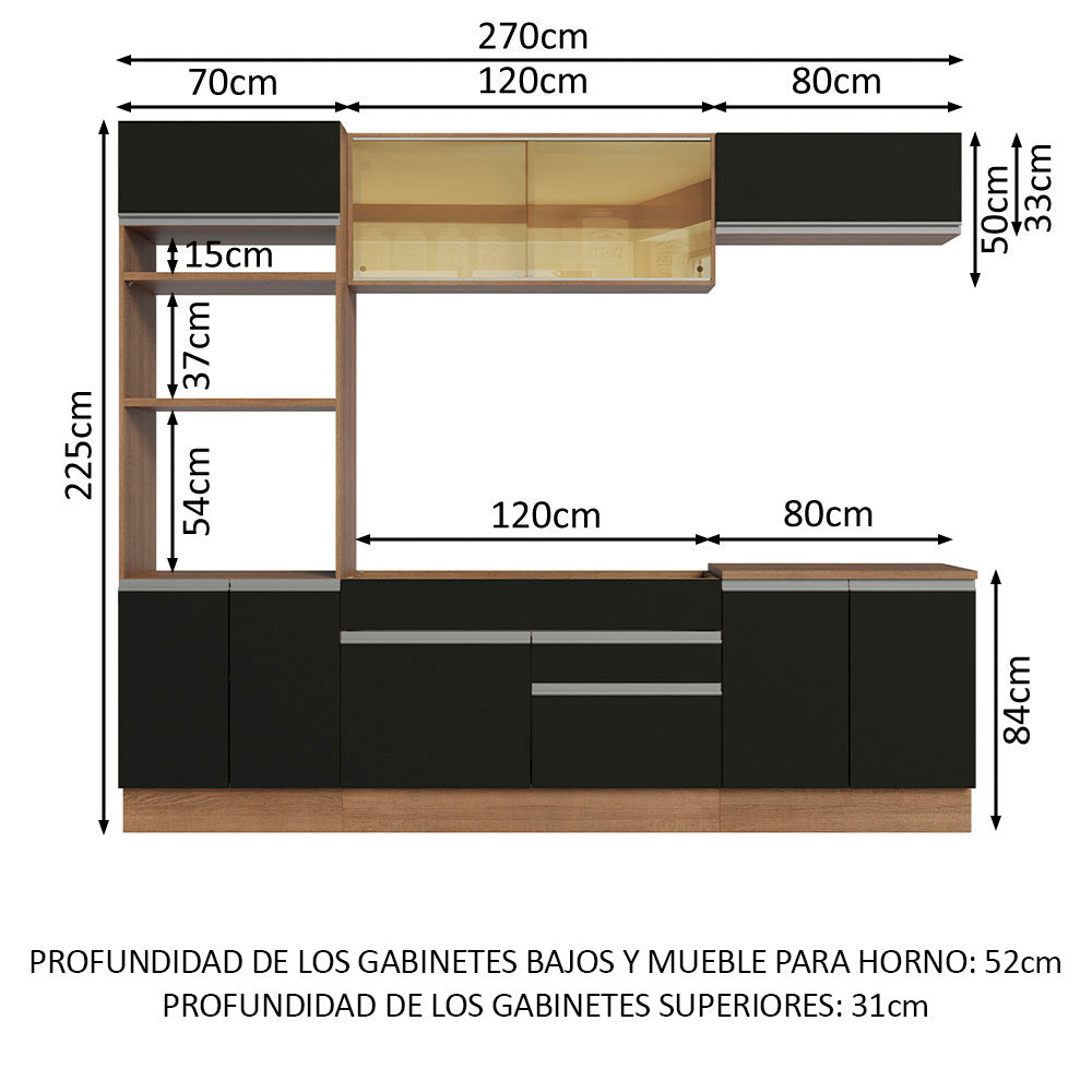 Combo completo de Cocina Madesa Glamy 270cm Marrón/Negro 10