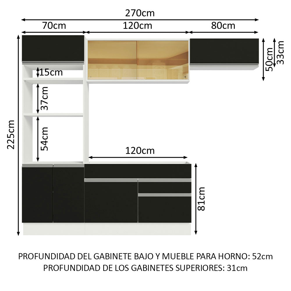 Combo completo de Cocina Madesa Glamy 270cm Blanco/Negro 11