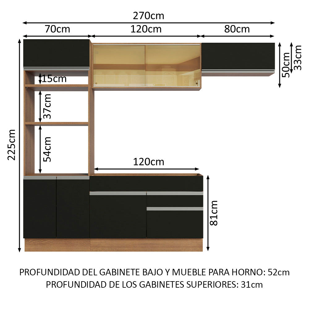 Combo completo de Cocina Madesa Glamy 270cm Marrón/Negro 11