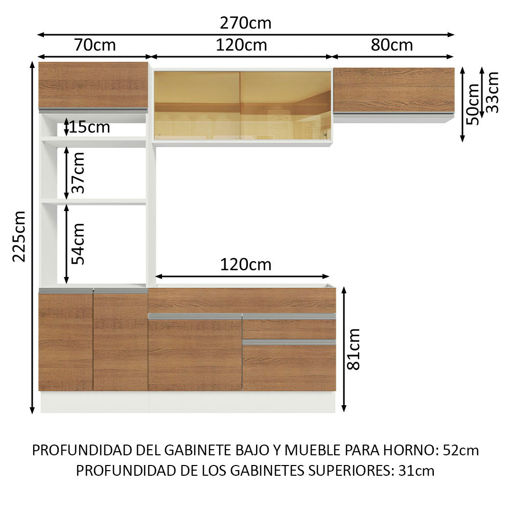 Combo completo de Cocina 270cm Glamy Madesa 11 Blanco/Marrón