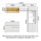 Combo completo de Cocina 270 cm 7 Puertas 2 Cajones Sin Mesada Blanco Glamy Madesa