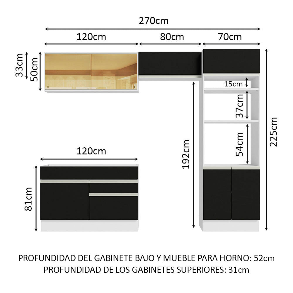 Combo completo de Cocina Madesa Glamy 270cm Blanco/Negro 12