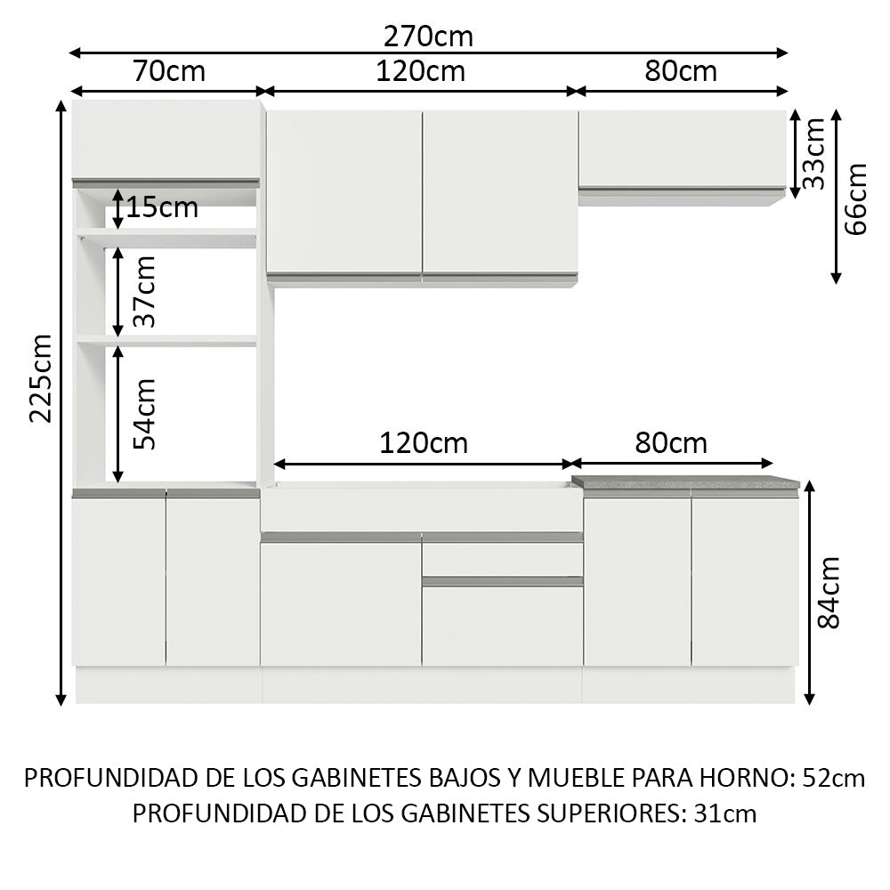 Combo completo de Cocina 270cm Blanco Glamy 13
