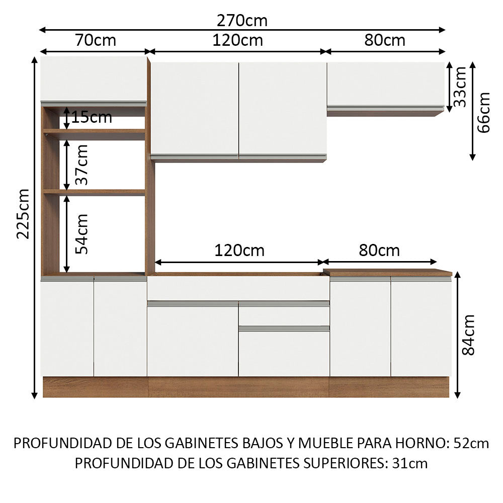 Combo completo de Cocina 270cm Marrón/Blanco Glamy Madesa 13