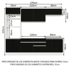 Combo completo de Cocina 270 cm 9 Puertas 2 Cajones Sin Mesada Blanco/Negro Glamy Madesa 13