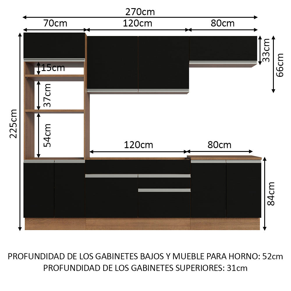 Combo completo de Cocina Madesa Glamy 270cm Marrón/Negro 13