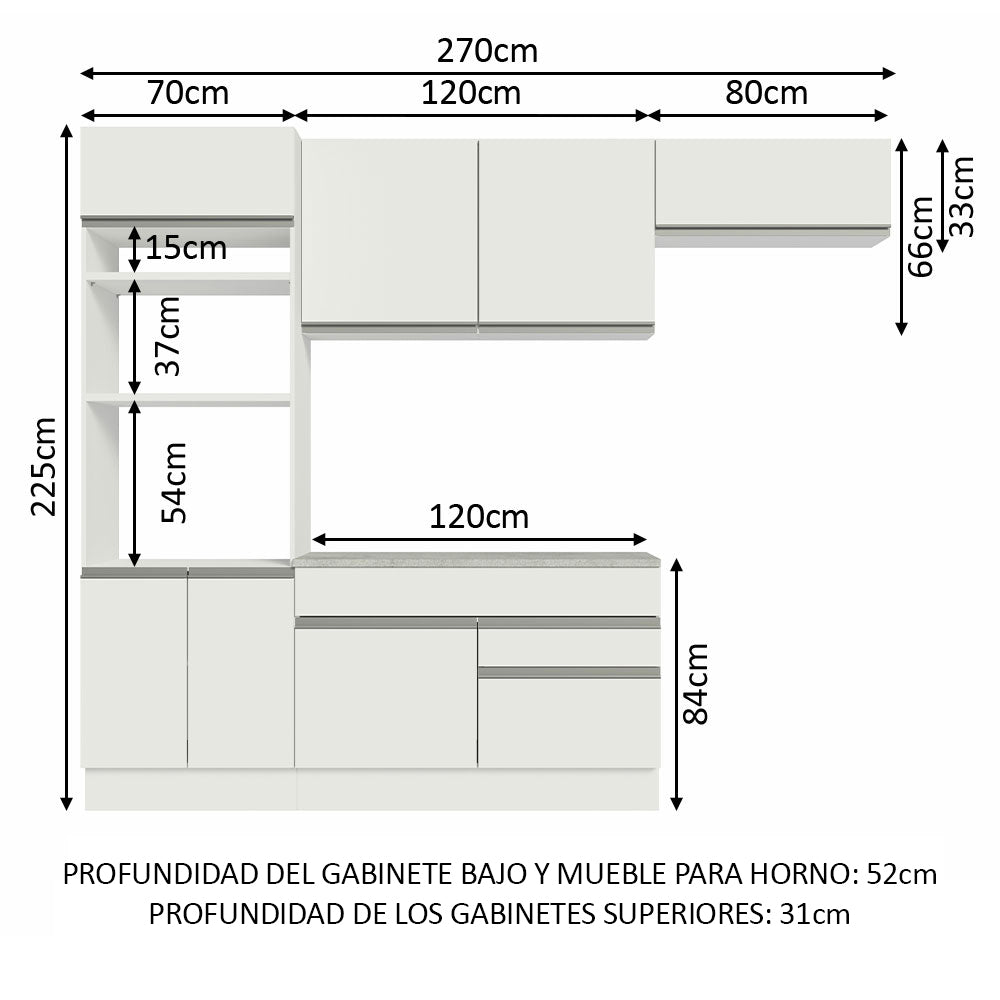 Combo completo de Cocina 270cm Blanco Glamy 14