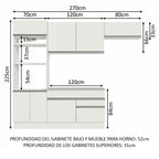 Combo completo de Cocina 270 cm 7 Puertas 2 Cajones Blanco Glamy Madesa