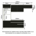 Combo completo de Cocina 270 cm 7 Puertas 2 Cajones Blanco/Negro Glamy Madesa
