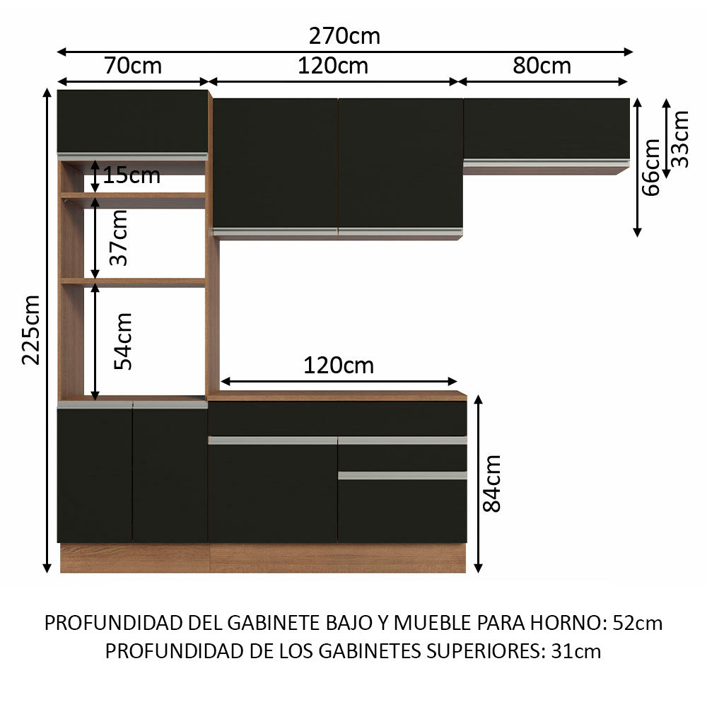Combo completo de Cocina 270cm Marrón/Negro Glamy Madesa 14
