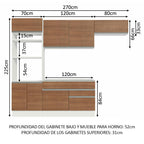 Combo completo de Cocina 270 cm 7 Puertas 2 Cajones Blanco/Marrón Glamy Madesa