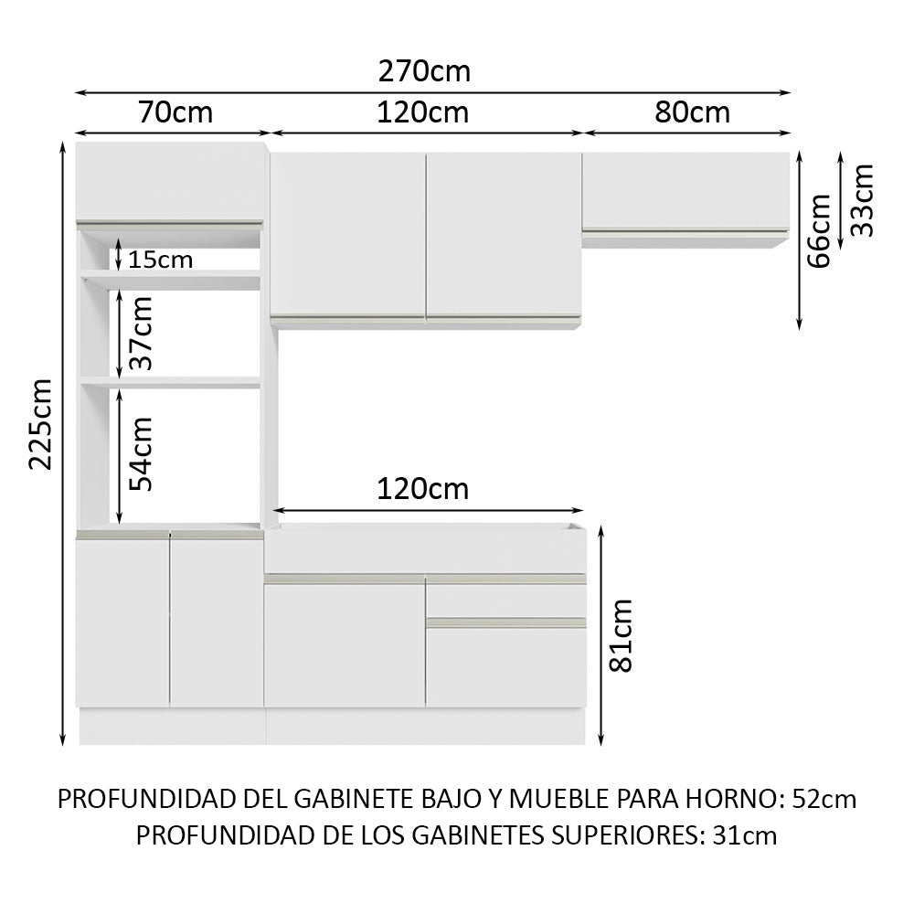Combo completo de Cocina 270cm Blanco Glamy 15