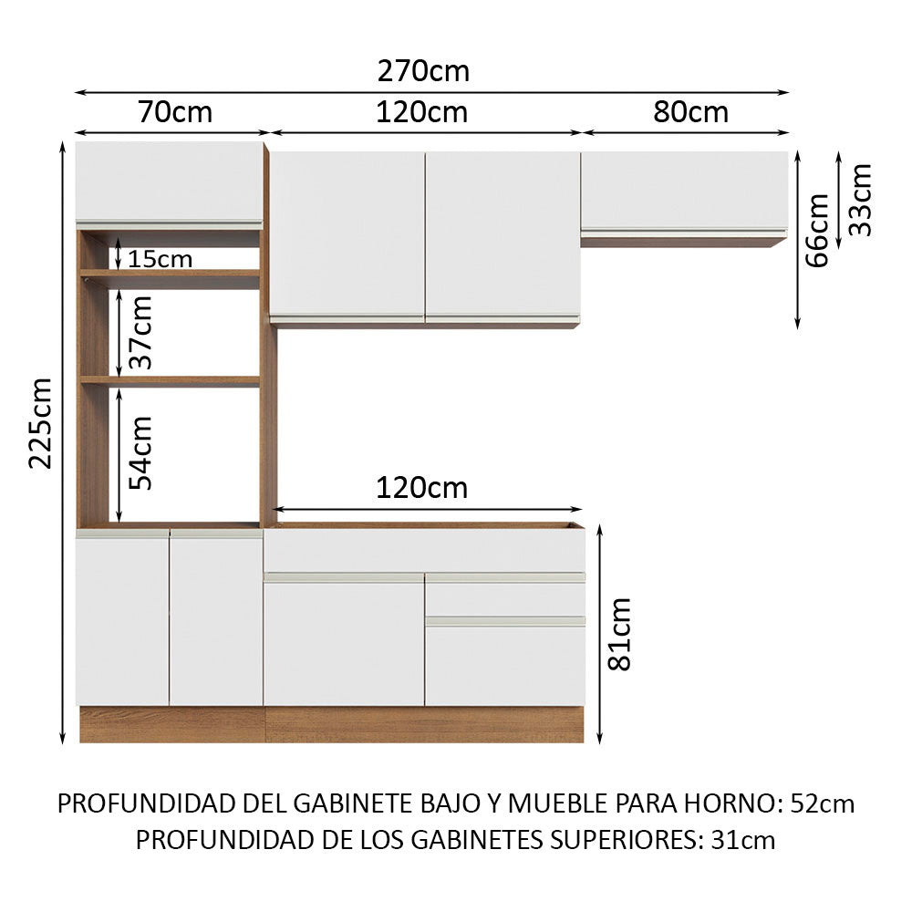 Combo completo de Cocina 270cm Marrón/Blanco Glamy Madesa 15