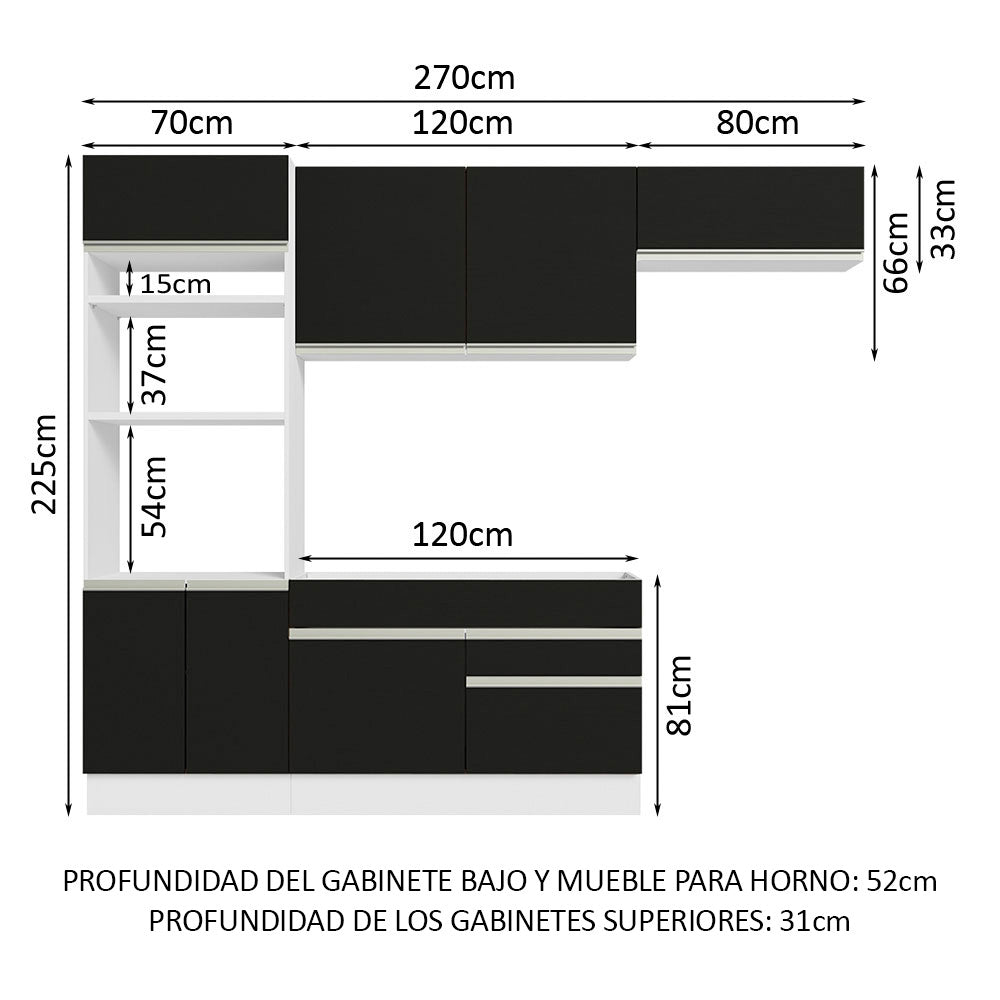 Combo completo de Cocina Madesa Glamy 270cm Blanco/Negro 15