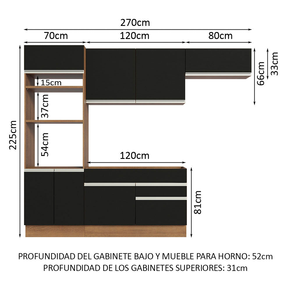 Combo completo de Cocina Madesa Glamy 270cm Marrón/Negro 15