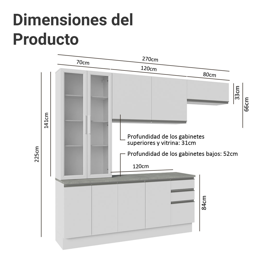 Combo completo de Cocina con Cristalero 270 cm Madesa Glamy BB 16