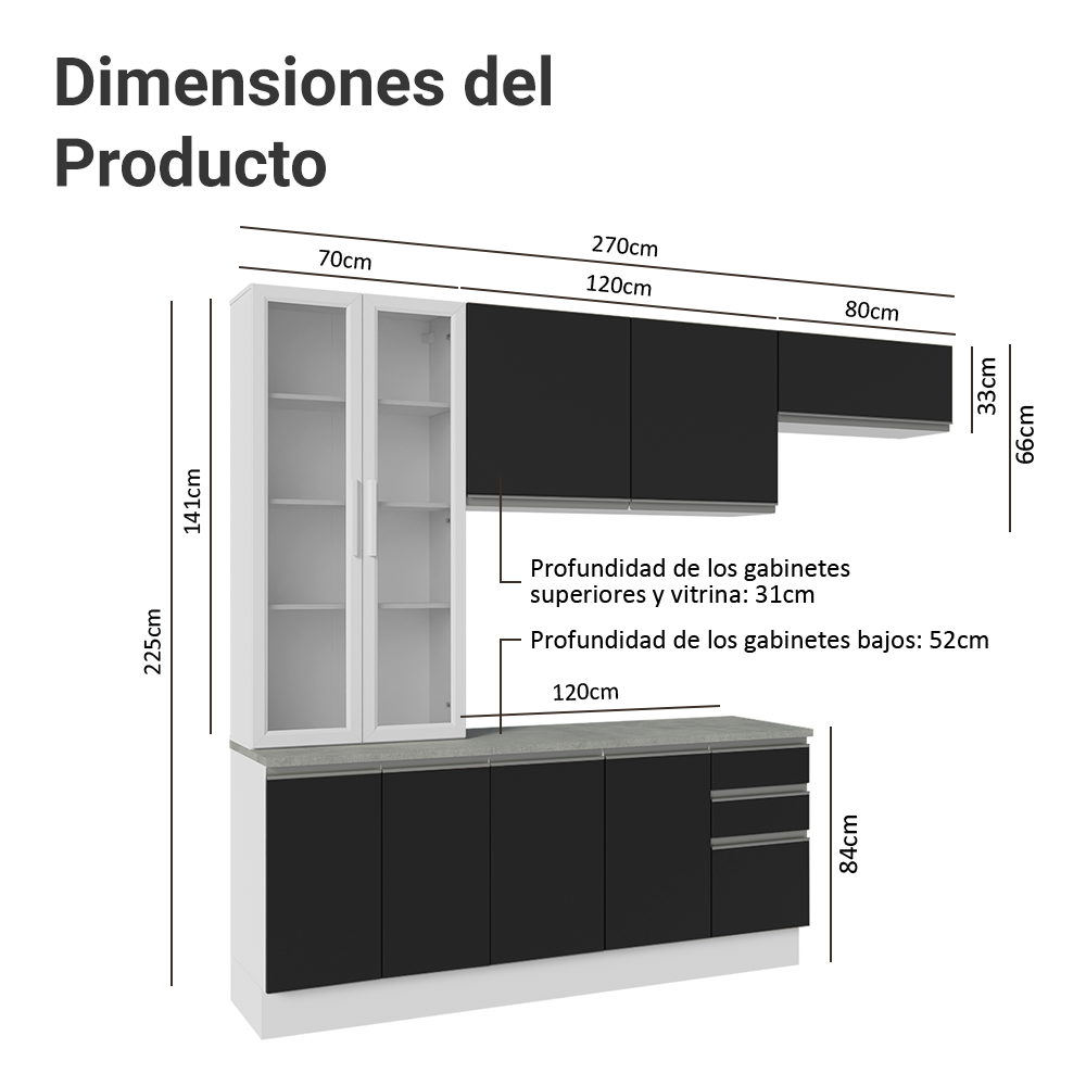 Combo completo de Cocina con Cristalero 270 cm Madesa Glamy BN 16