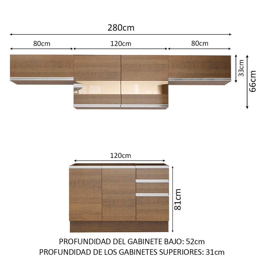 Combo completo de Cocina 280cm Marrón Marina Madesa 01