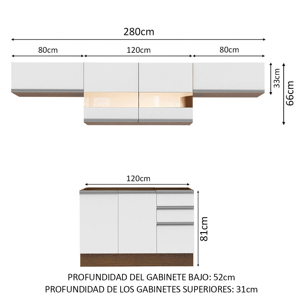 Combo completo de Cocina 280cm Marrón/Blanco Marina Madesa 01