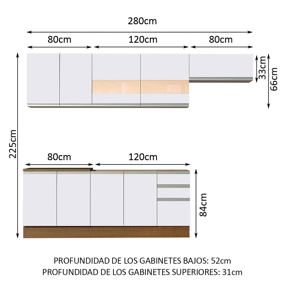 Combo completo de Cocina 280cm Marrón/Marrón/Blanco Marcela Madesa 03