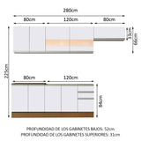 Combo completo de Cocina 280cm Marrón/Marrón/Blanco Marcela Madesa 03