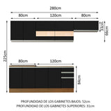 Combo completo de Cocina Madesa Glamy 280cm Marrón/Negro
