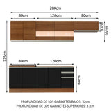 Combo completo de Cocina Madesa Glamy 280cm Marrón/Negro/Marrón