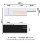 Combo completo de Cocina Madesa Glamy 280cm Blanco/Negro/Blanco