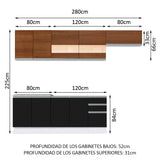 Combo completo de Cocina Madesa Glamy 280cm Blanco/Negro/Marrón