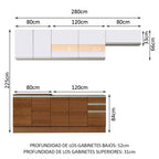 Combo completo de Cocina 280 cm 9 Puertas 3 Cajones Sin Mesada Marrón/Blanco Glamy Madesa 03
