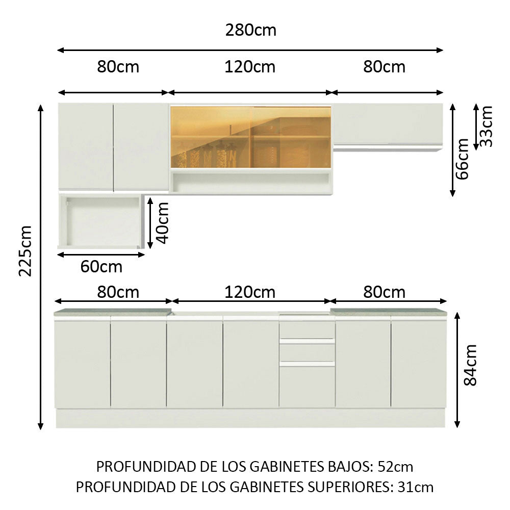 Combo completo de Cocina 280cm Genova Madesa 04 - Blanco