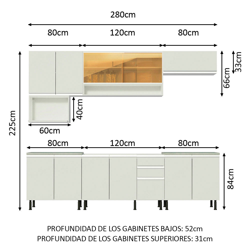Combo completo de Cocina 280cm Genova Madesa 04SR - Blanco
