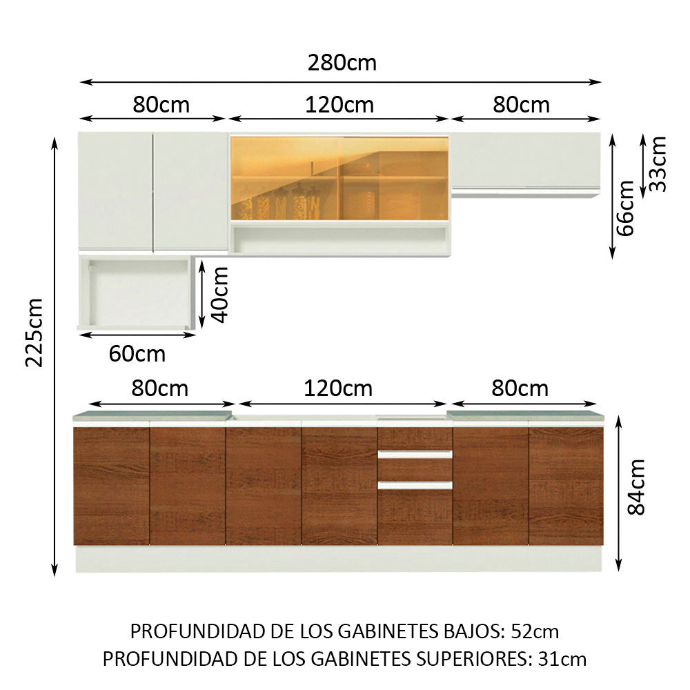 Combo completo de Cocina 280cm Genova Madesa 04 - Blanco