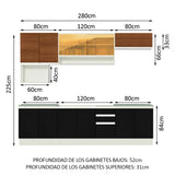 Combo completo de Cocina Madesa Glamy 280cm Blanco/Negro/Marrón 4